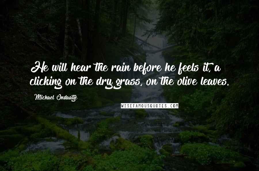 Michael Ondaatje Quotes: He will hear the rain before he feels it, a clicking on the dry grass, on the olive leaves.