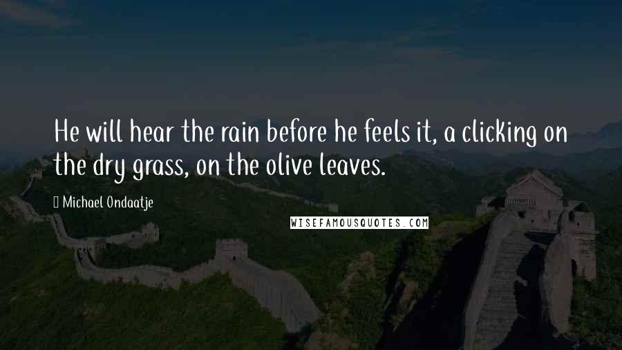 Michael Ondaatje Quotes: He will hear the rain before he feels it, a clicking on the dry grass, on the olive leaves.
