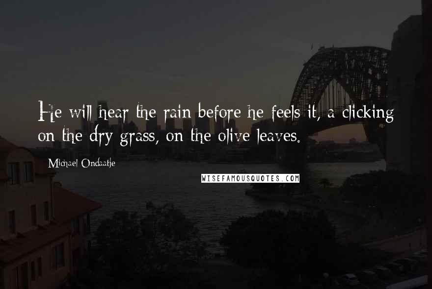 Michael Ondaatje Quotes: He will hear the rain before he feels it, a clicking on the dry grass, on the olive leaves.