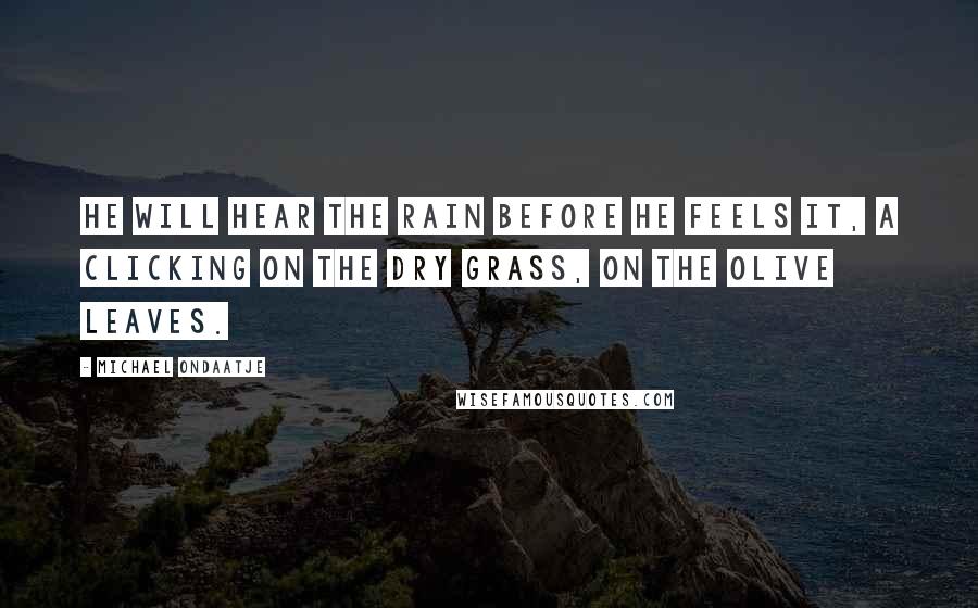 Michael Ondaatje Quotes: He will hear the rain before he feels it, a clicking on the dry grass, on the olive leaves.