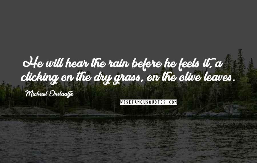 Michael Ondaatje Quotes: He will hear the rain before he feels it, a clicking on the dry grass, on the olive leaves.