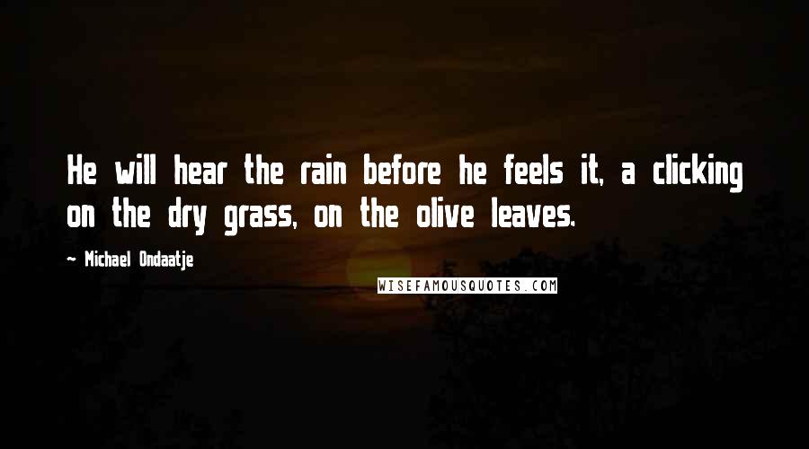 Michael Ondaatje Quotes: He will hear the rain before he feels it, a clicking on the dry grass, on the olive leaves.