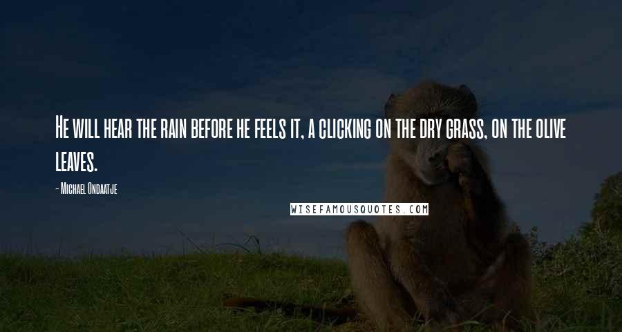 Michael Ondaatje Quotes: He will hear the rain before he feels it, a clicking on the dry grass, on the olive leaves.