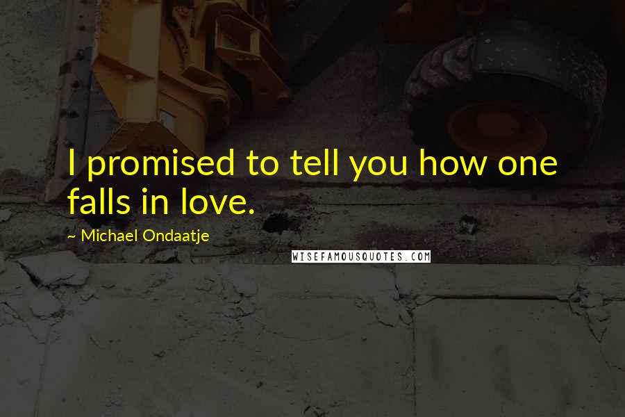 Michael Ondaatje Quotes: I promised to tell you how one falls in love.