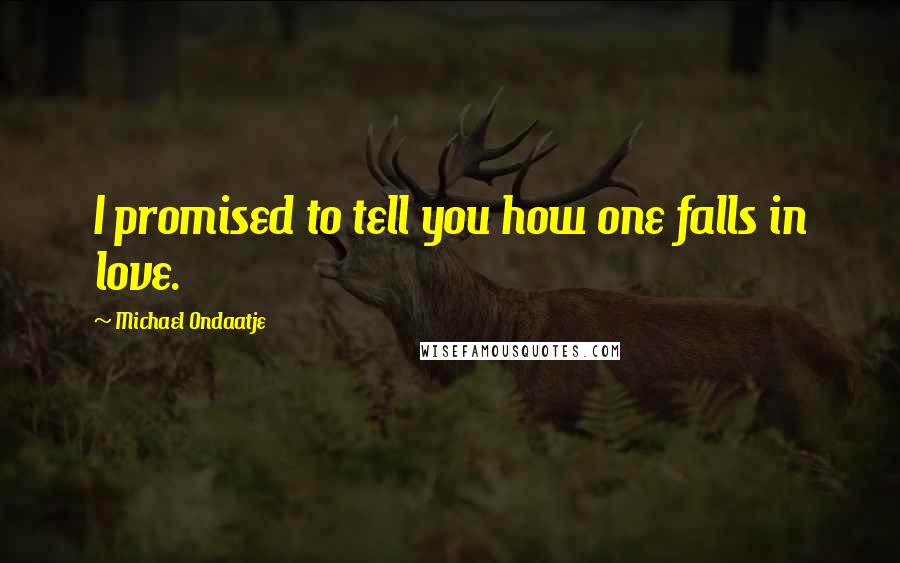 Michael Ondaatje Quotes: I promised to tell you how one falls in love.