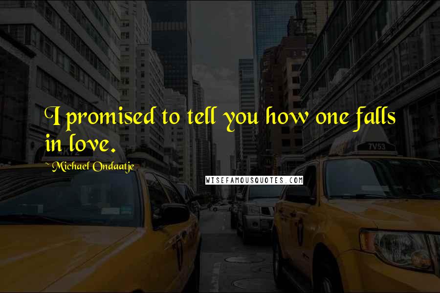 Michael Ondaatje Quotes: I promised to tell you how one falls in love.