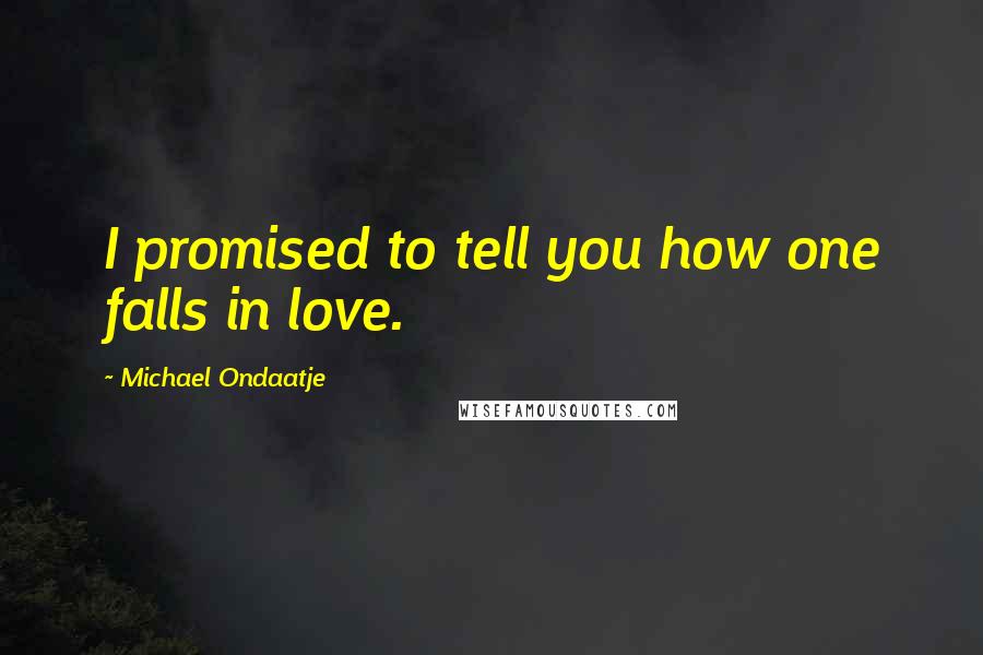 Michael Ondaatje Quotes: I promised to tell you how one falls in love.