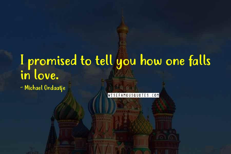 Michael Ondaatje Quotes: I promised to tell you how one falls in love.