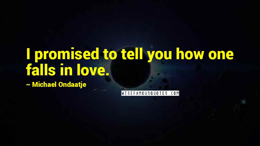 Michael Ondaatje Quotes: I promised to tell you how one falls in love.