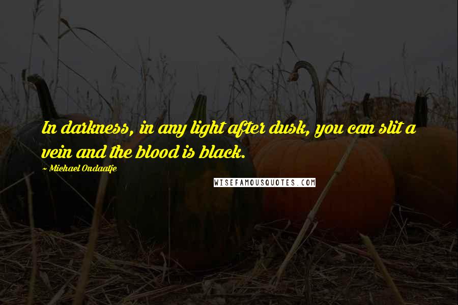 Michael Ondaatje Quotes: In darkness, in any light after dusk, you can slit a vein and the blood is black.