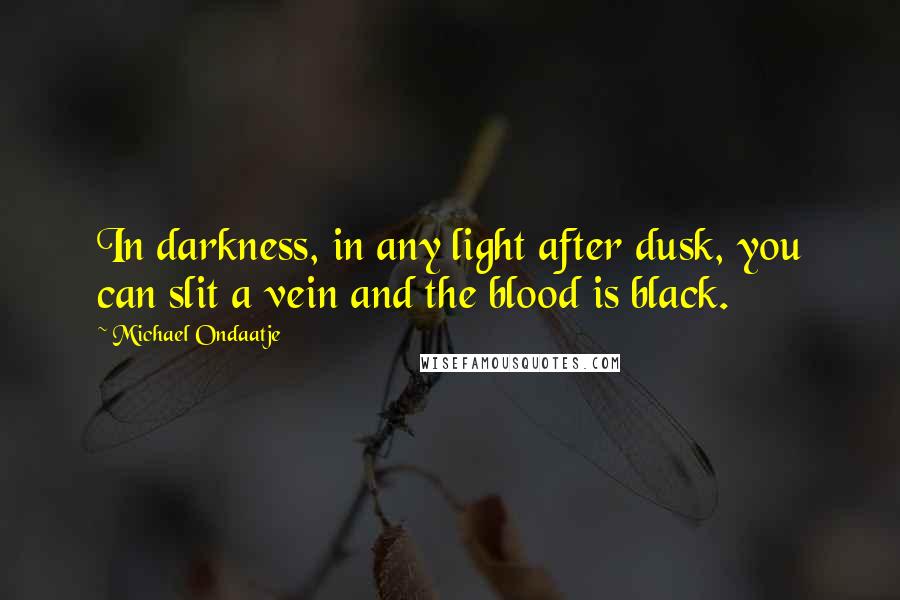 Michael Ondaatje Quotes: In darkness, in any light after dusk, you can slit a vein and the blood is black.