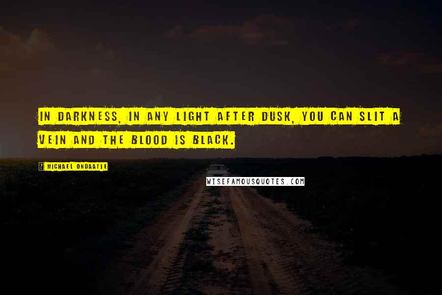 Michael Ondaatje Quotes: In darkness, in any light after dusk, you can slit a vein and the blood is black.