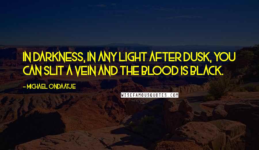 Michael Ondaatje Quotes: In darkness, in any light after dusk, you can slit a vein and the blood is black.