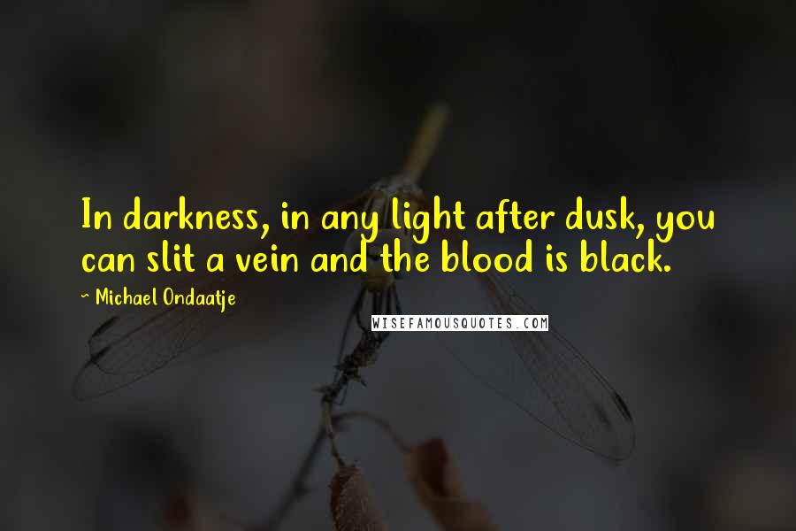 Michael Ondaatje Quotes: In darkness, in any light after dusk, you can slit a vein and the blood is black.