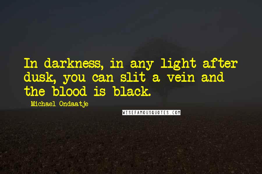 Michael Ondaatje Quotes: In darkness, in any light after dusk, you can slit a vein and the blood is black.