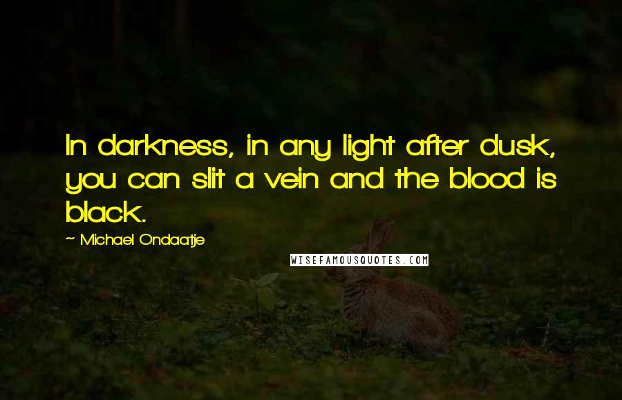 Michael Ondaatje Quotes: In darkness, in any light after dusk, you can slit a vein and the blood is black.