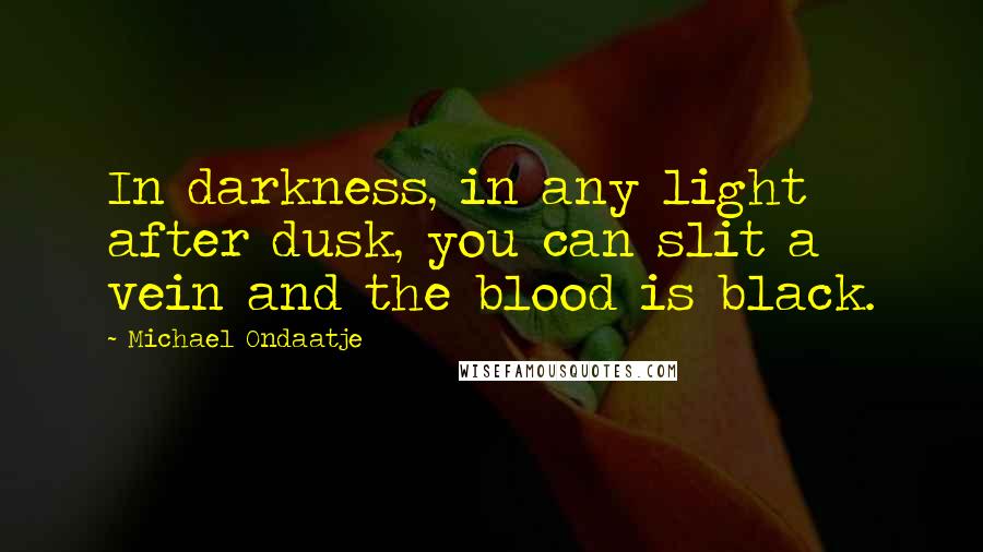 Michael Ondaatje Quotes: In darkness, in any light after dusk, you can slit a vein and the blood is black.