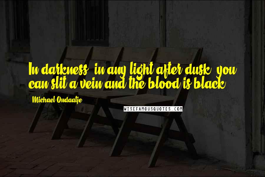 Michael Ondaatje Quotes: In darkness, in any light after dusk, you can slit a vein and the blood is black.