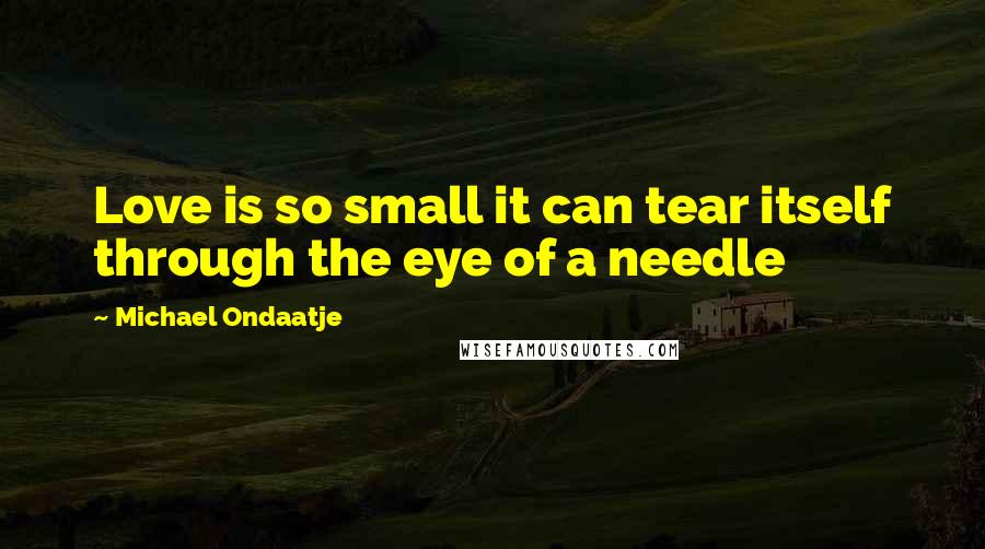 Michael Ondaatje Quotes: Love is so small it can tear itself through the eye of a needle