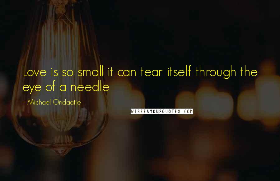 Michael Ondaatje Quotes: Love is so small it can tear itself through the eye of a needle