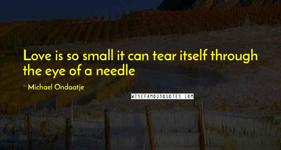 Michael Ondaatje Quotes: Love is so small it can tear itself through the eye of a needle