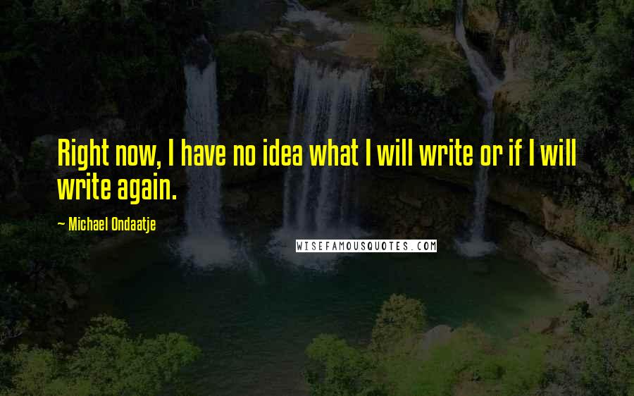 Michael Ondaatje Quotes: Right now, I have no idea what I will write or if I will write again.