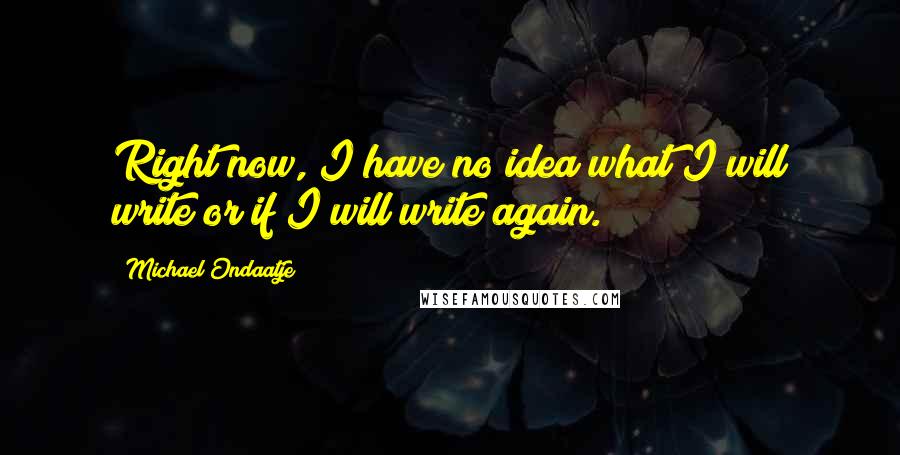 Michael Ondaatje Quotes: Right now, I have no idea what I will write or if I will write again.