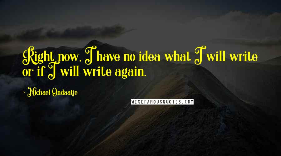 Michael Ondaatje Quotes: Right now, I have no idea what I will write or if I will write again.