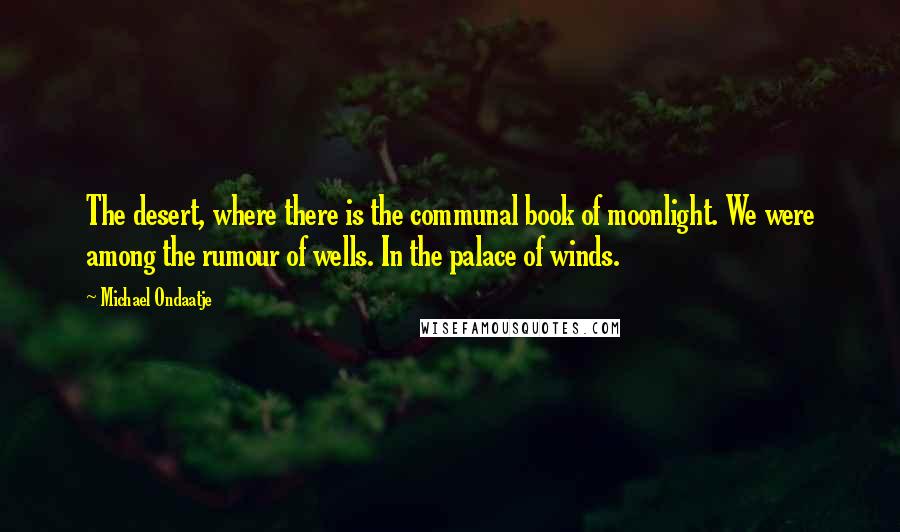 Michael Ondaatje Quotes: The desert, where there is the communal book of moonlight. We were among the rumour of wells. In the palace of winds.