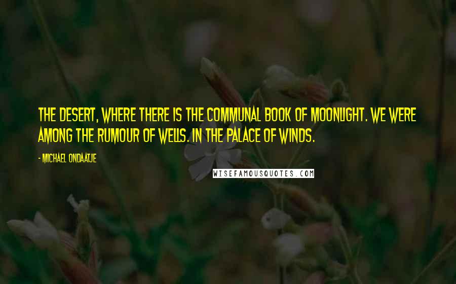 Michael Ondaatje Quotes: The desert, where there is the communal book of moonlight. We were among the rumour of wells. In the palace of winds.