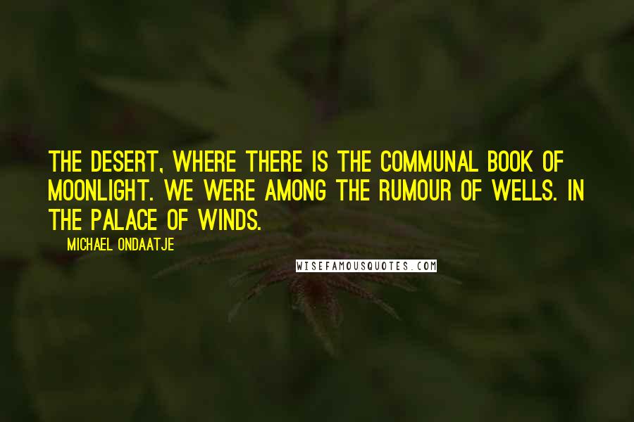 Michael Ondaatje Quotes: The desert, where there is the communal book of moonlight. We were among the rumour of wells. In the palace of winds.