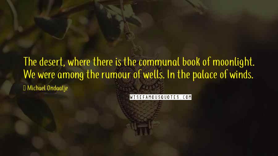 Michael Ondaatje Quotes: The desert, where there is the communal book of moonlight. We were among the rumour of wells. In the palace of winds.