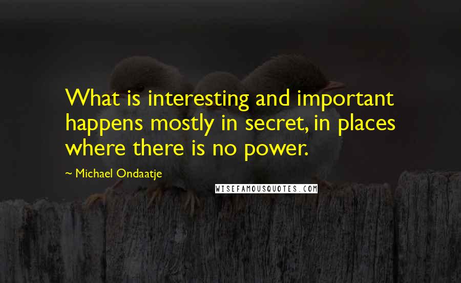 Michael Ondaatje Quotes: What is interesting and important happens mostly in secret, in places where there is no power.