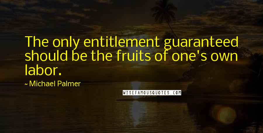 Michael Palmer Quotes: The only entitlement guaranteed should be the fruits of one's own labor.