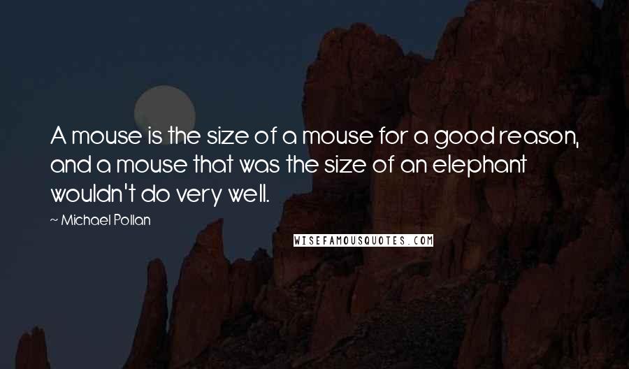 Michael Pollan Quotes: A mouse is the size of a mouse for a good reason, and a mouse that was the size of an elephant wouldn't do very well.