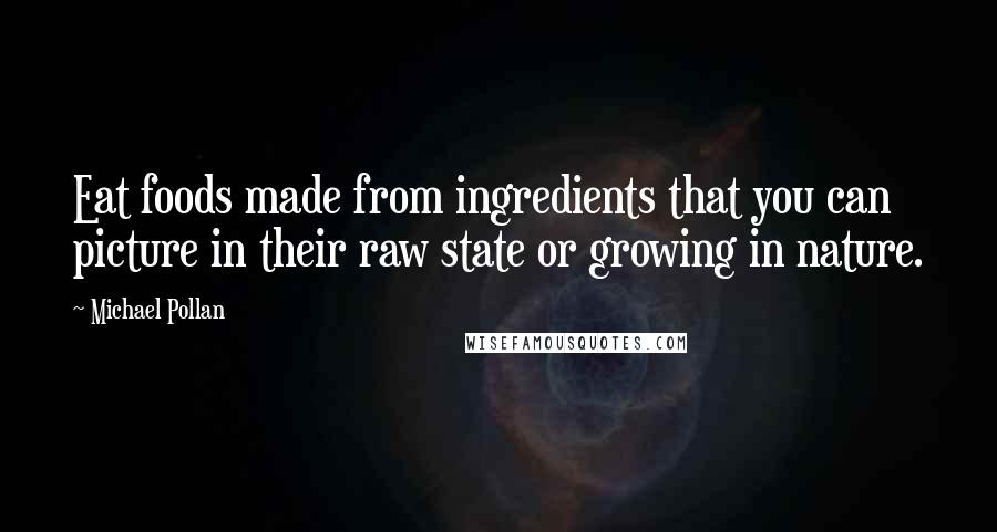 Michael Pollan Quotes: Eat foods made from ingredients that you can picture in their raw state or growing in nature.
