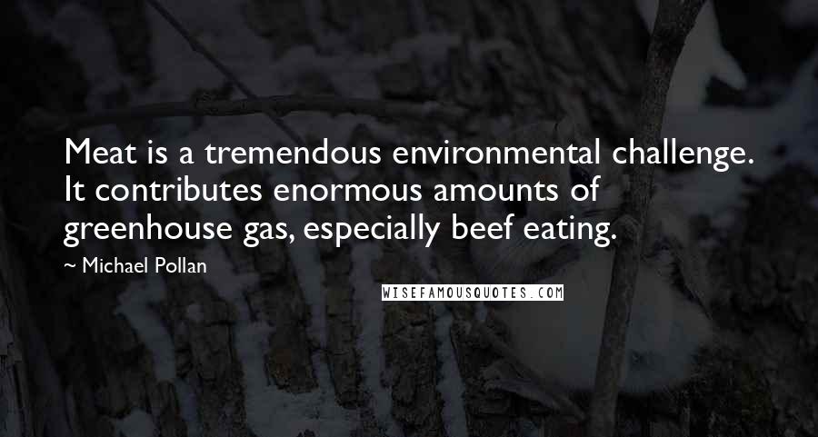 Michael Pollan Quotes: Meat is a tremendous environmental challenge. It contributes enormous amounts of greenhouse gas, especially beef eating.