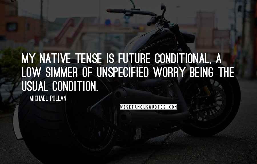 Michael Pollan Quotes: My native tense is future conditional, a low simmer of unspecified worry being the usual condition.