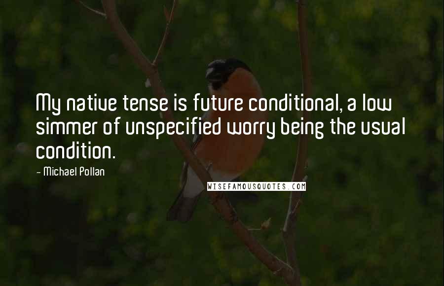 Michael Pollan Quotes: My native tense is future conditional, a low simmer of unspecified worry being the usual condition.