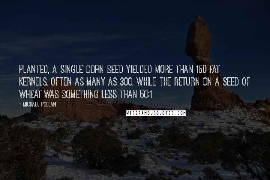 Michael Pollan Quotes: Planted, a single corn seed yielded more than 150 fat kernels, often as many as 300, while the return on a seed of wheat was something less than 50:1