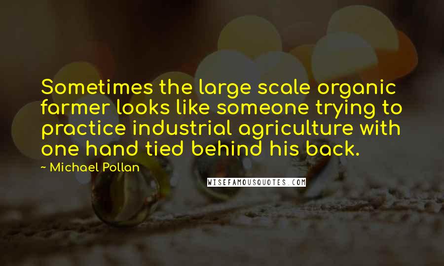 Michael Pollan Quotes: Sometimes the large scale organic farmer looks like someone trying to practice industrial agriculture with one hand tied behind his back.