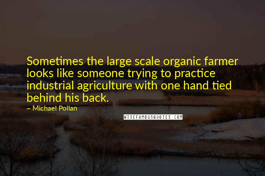 Michael Pollan Quotes: Sometimes the large scale organic farmer looks like someone trying to practice industrial agriculture with one hand tied behind his back.
