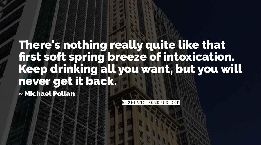 Michael Pollan Quotes: There's nothing really quite like that first soft spring breeze of intoxication. Keep drinking all you want, but you will never get it back.