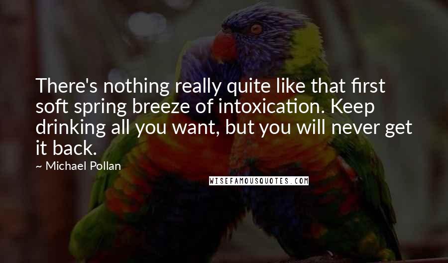 Michael Pollan Quotes: There's nothing really quite like that first soft spring breeze of intoxication. Keep drinking all you want, but you will never get it back.