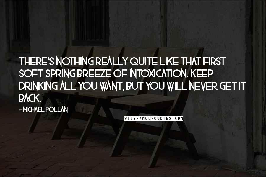 Michael Pollan Quotes: There's nothing really quite like that first soft spring breeze of intoxication. Keep drinking all you want, but you will never get it back.