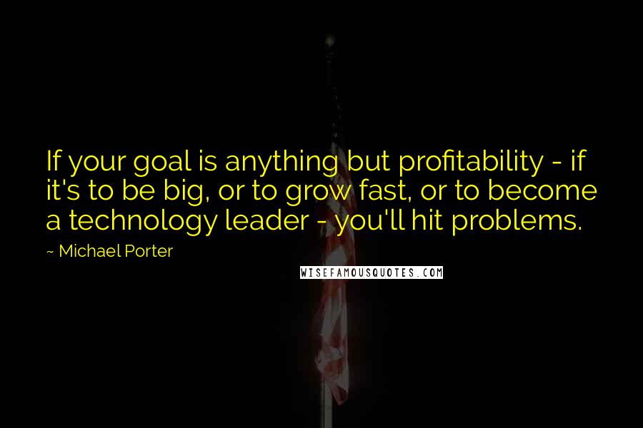 Michael Porter Quotes: If your goal is anything but profitability - if it's to be big, or to grow fast, or to become a technology leader - you'll hit problems.