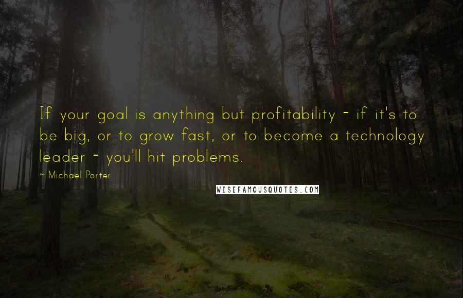 Michael Porter Quotes: If your goal is anything but profitability - if it's to be big, or to grow fast, or to become a technology leader - you'll hit problems.