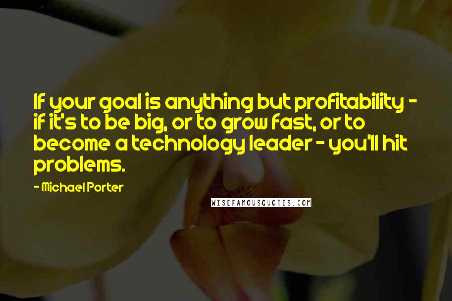 Michael Porter Quotes: If your goal is anything but profitability - if it's to be big, or to grow fast, or to become a technology leader - you'll hit problems.