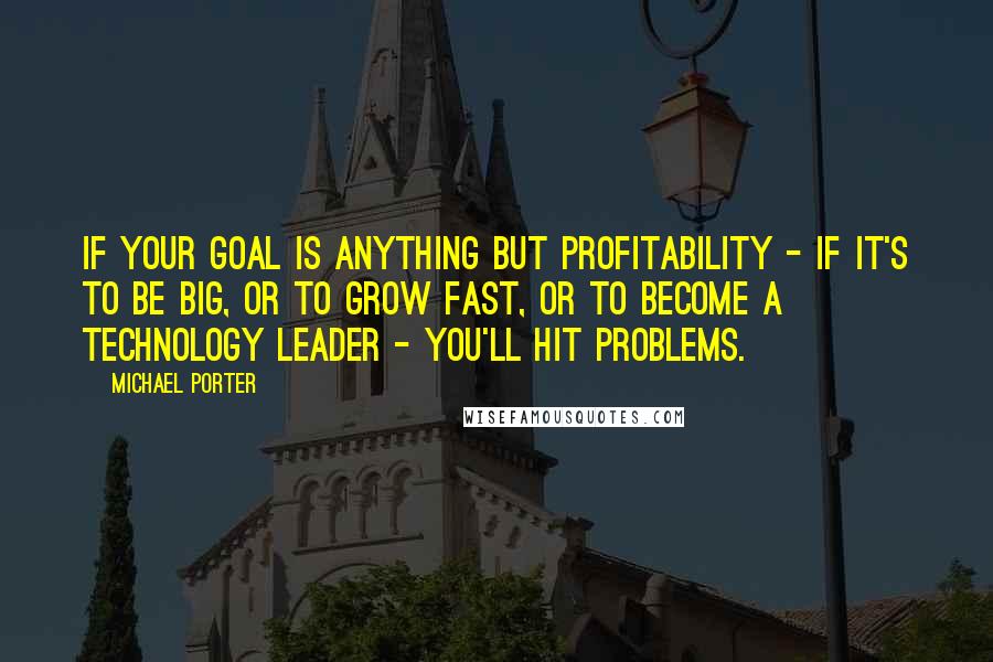 Michael Porter Quotes: If your goal is anything but profitability - if it's to be big, or to grow fast, or to become a technology leader - you'll hit problems.