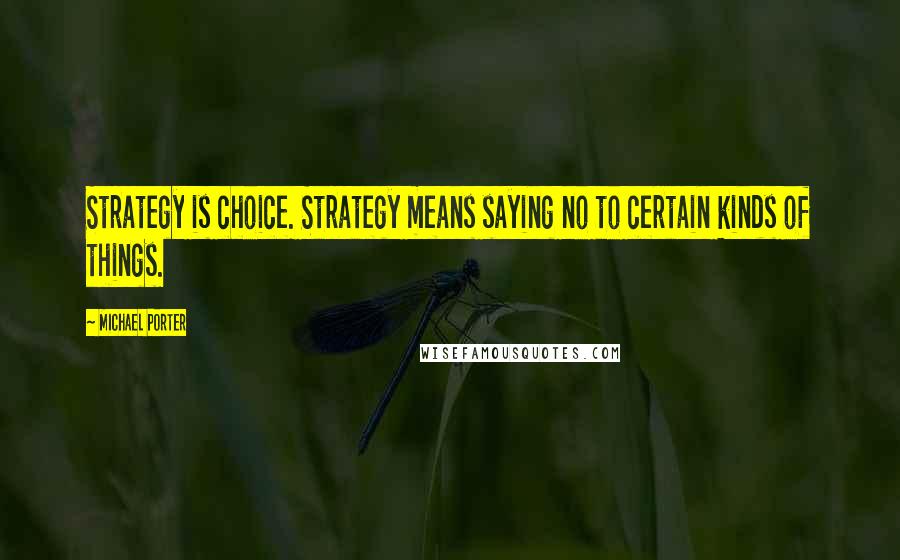 Michael Porter Quotes: Strategy is choice. Strategy means saying no to certain kinds of things.